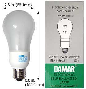 Fluorescent Compact Fluorescent A Shape Medium Screw EL7W/A21/27K