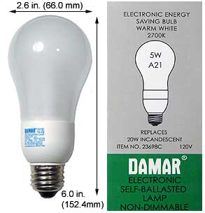 Fluorescent Compact Fluorescent A Shape Medium Screw EL5W/A21/27K